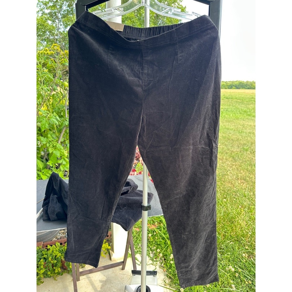 White Stag Women Velour Leggings‎ Black Elastic Waist Slim Leg Pants Large NWT